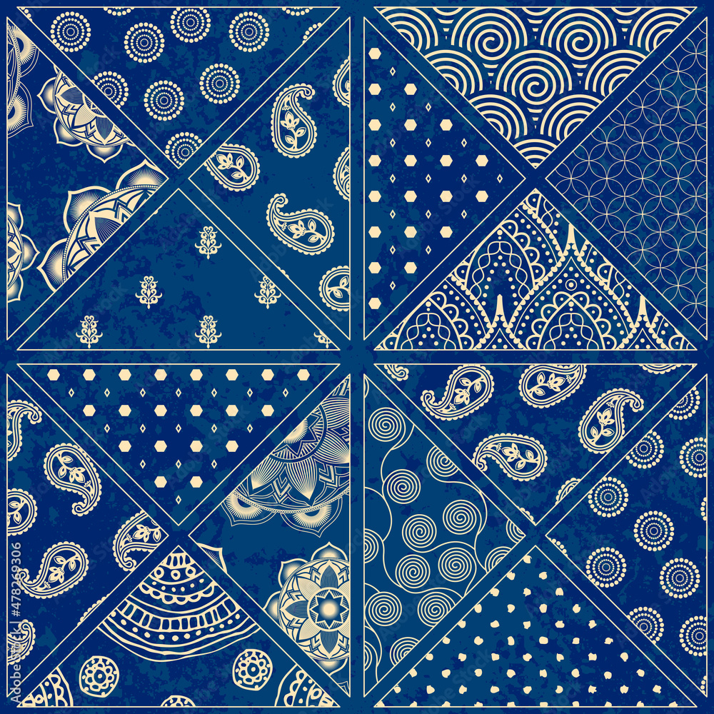 Poster Patchwork textile pattern. Seamless quilting design background.