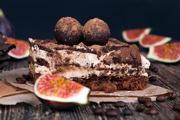 chocolate cake with buttercream , close up