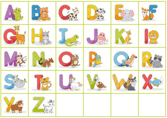 Fototapeta na wymiar Alphabet for kids with cute animals.Cartoon Style