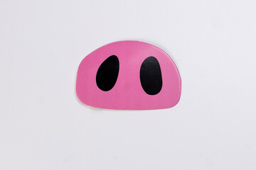 Pink pig nose piggie shape paper die cut selfie portrait party fun paper prop sticker stick on white background