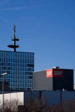 Headquarter and logo of Swiss national television SRF at Zurich Leutschenbach. Photo taken December 31st, 2021, Zurich, Switzerland.