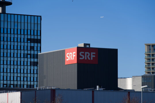 Headquarter and logo of Swiss national television SRF at Zurich Leutschenbach. Photo taken December 31st, 2021, Zurich, Switzerland.