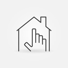 Hand Pointing on House line vector Real Estate concept icon