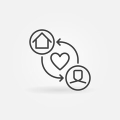 House with Man and arrows outline vector concept icon