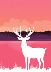 Flat vector banner with landscape. Background illustration
