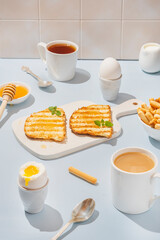 breakfast with coffee and croissant