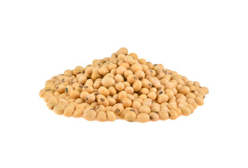 Dried soya beans on white background
