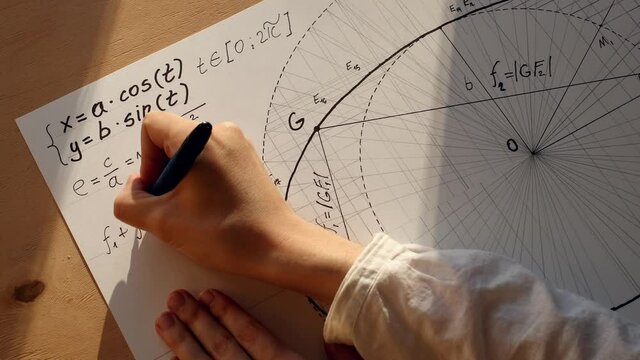 Mathematician writes equation of constant sum of focal radius for ellipse. Date of shooting day 24 November 2021 year. This video is a small part of a video about ellipse on channel "Pavel Kubarkov".