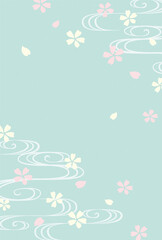 vector background with cherry blossoms and Japanese traditional pattern called Ryusui for banners, greeting cards, flyers, social media wallpapers, etc.