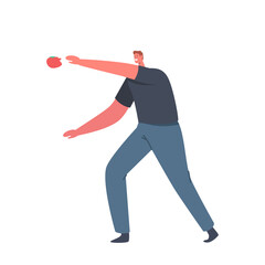 Tomatina Holiday, Tomato Festival Concept. Happy Male Character Throw Vegetable, Spain Traditional Harvest Celebration