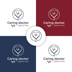 Stethoscope love logo design for check heart rate, doctor care logo template