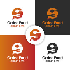 modern Online food order logo with letter s, fork and spoon for business social food logo design