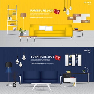 2 Banner Furniture Sale Advertisement Flayers Vector Illustration