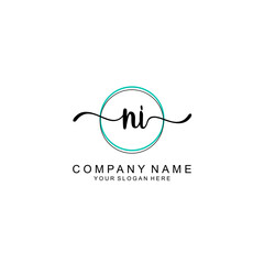 NI Initial handwriting logo with circle hand drawn template vector
