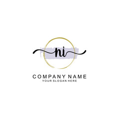 NI Initial handwriting logo with circle hand drawn template vector