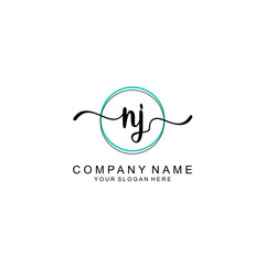 NJ Initial handwriting logo with circle hand drawn template vector