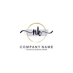 NK Initial handwriting logo with circle hand drawn template vector