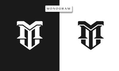 Fototapeta premium MT TM M T Monogram Logo Template Vector Illustration Isolated in Black White Background