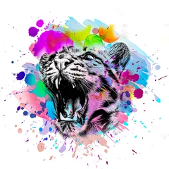 Foto op Plexiglas tiger head with creative colorful abstract elements © reznik_val