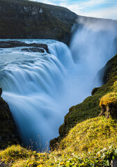 Fototapeta premium Spectacular Gullfoss Golden falls waterfall long exposure closeup view
