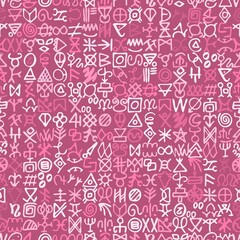 Colorful beautiful hand drawn mystic symbols on pink background pattern