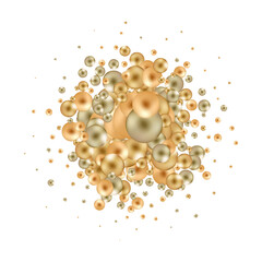 Splash of colored pearl pearls. Festive background. Round gold pearls. eps 10