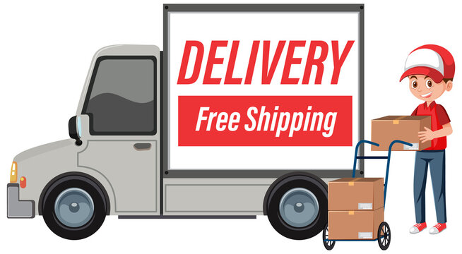 Delivery truck with free shipping banner
