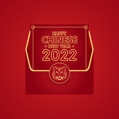 Happy Chinese new year 2022 poster. Happy Chinese new year greeting card 2022 with cute tiger. Chinese reward. Red paper pack. Envelope vector. Year of the Tiger. Red pack. zodiac.
