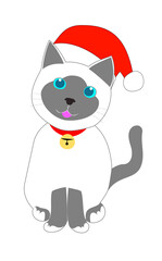 siamese cat with christmas red hat