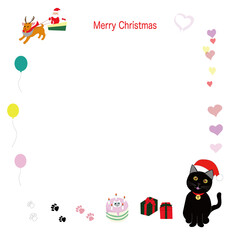 christmas card with black cat and santa claus