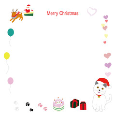 christmas card with white cat and santa claus