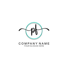 PF Initial handwriting logo with circle hand drawn template vector