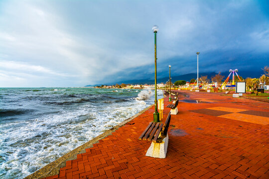 Akcay Town coastline in the storm.