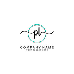PL Initial handwriting logo with circle hand drawn template vector