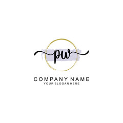 PW Initial handwriting logo with circle hand drawn template vector