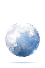 Wolken vor blauem Himmel in einer Glaskugel, Illustration