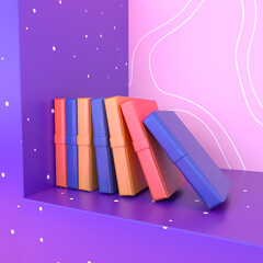 3D book render concept colorful room