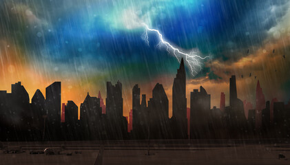 rain and storm doing flood and blackout in city
