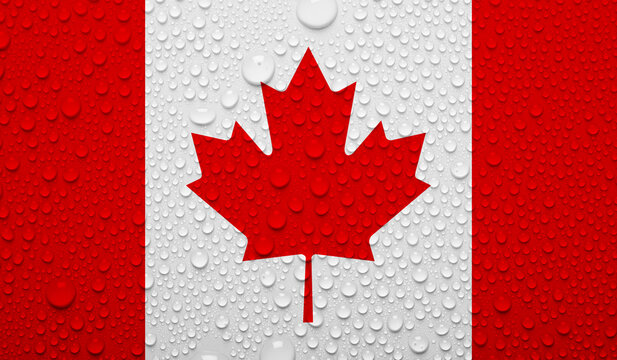 Canada flag on water texture. 3D image