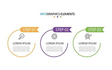 3 steps, option or levels line infographic with label. Timeline info graphic. Business presentation, information brochure, banner, workflow layout template. Vector illustration. Eps10