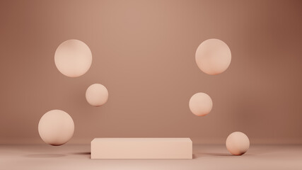 3d render, monochrome colored podium with spheres, empty space for text or object