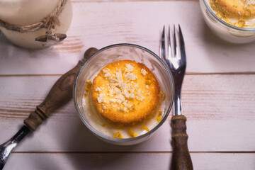 Yummy homemade lemon cupcake with white chocolate pudding