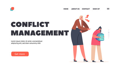 Conflict Management Landing Page Template. Family Characters Mother and Daughter Arguing, Angry Woman Blaming