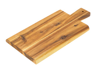 Wooden cutting board with handle isolated on white background