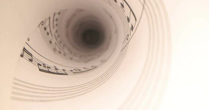 Camera slide into old yellowed music score . Musical Notes - Slider shot of musical notes.