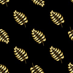 gold plants foliage seamless pattern on black background. Trendy vector pattern. Fashionable seamless tropical pattern. Printing and textiles. Exotic tropics. wallpaper decorative. nature background