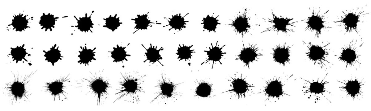Set of beautiful ink blots, splats. Paint splashes. Vector illustration.
