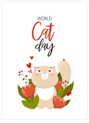 Fototapeta na wymiar Print. Card with a cat. World Cat Day. Poster, postcard. 
