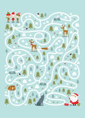 Print. New Year's maze. A game for children. Santa's helpers. - 478284796