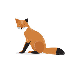 Print. Vector fox. Forest animal. The fox is sitting.